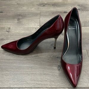 Stuart Weitzman Burgundy Red Patent Leather Pointed Toe Heels